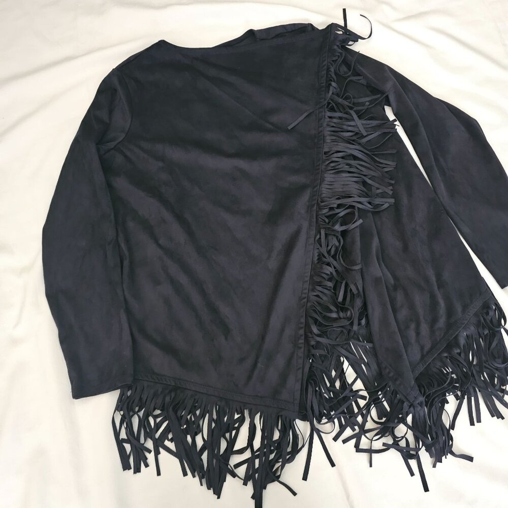 DG2 By Diane Gilman Women's Black Fringed Trim Open Front Cardigan Size XL NWT - Picture 4 of 13